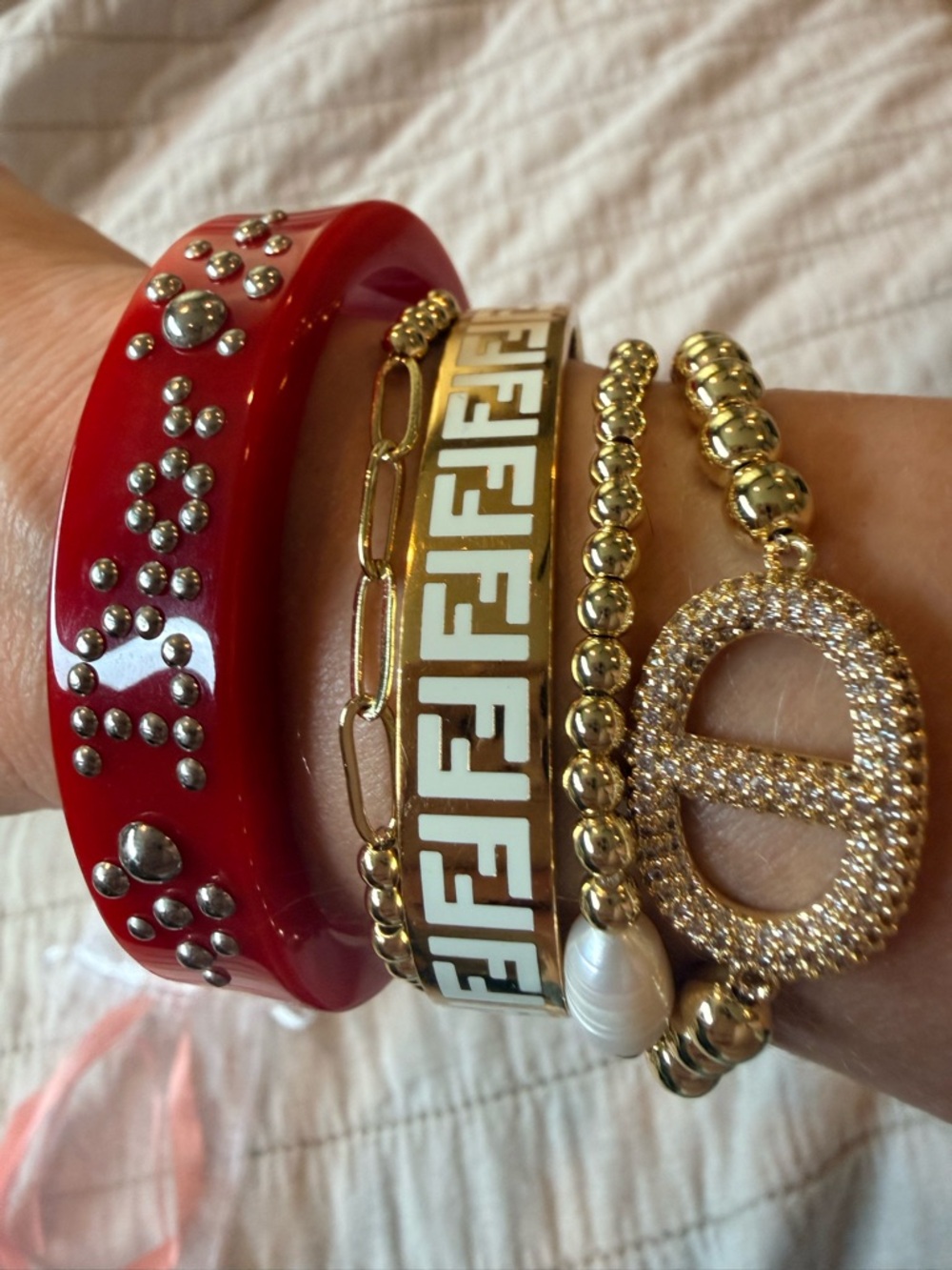 Dior Red Studded Resin Cuff Bracelet - Vintage - Picture 6 of 6